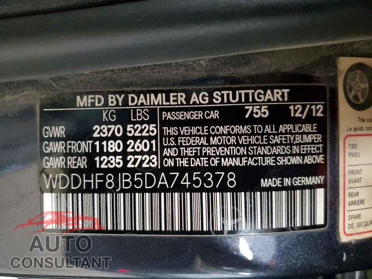 MERCEDES-BENZ E-CLASS 2013 - WDDHF8JB5DA745378