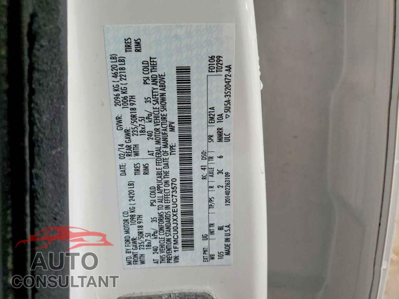 FORD ESCAPE 2014 - 1FMCU0JXXEUC73570