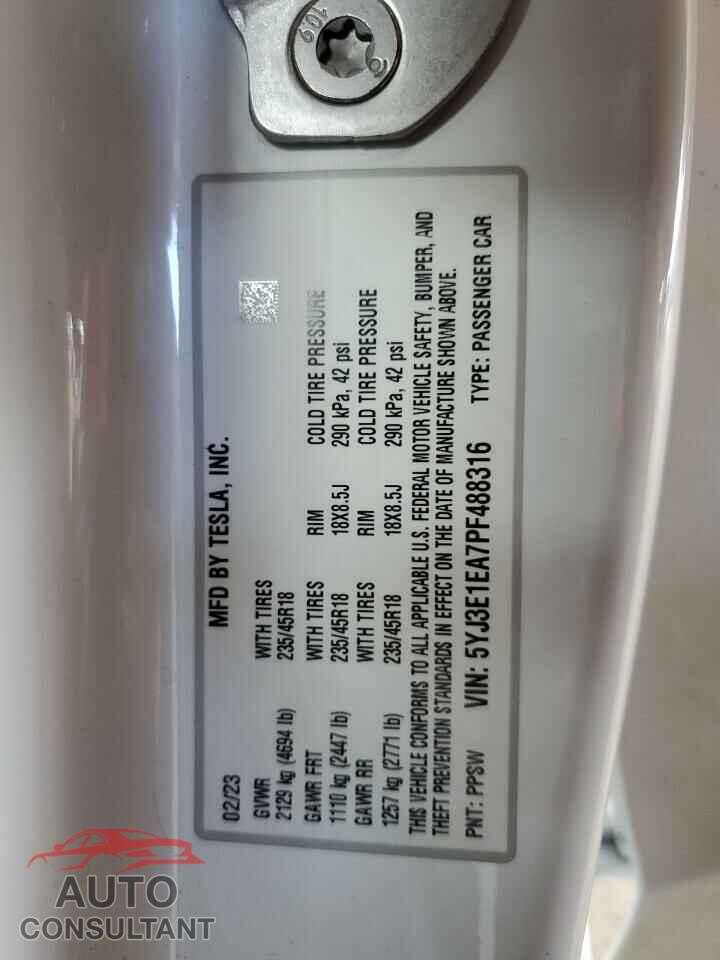 TESLA MODEL 3 2023 - 5YJ3E1EA7PF488316