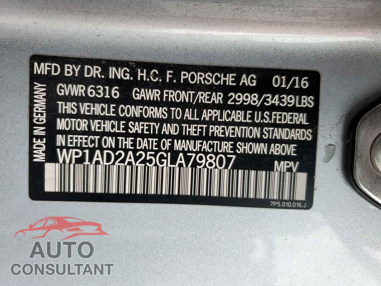 PORSCHE CAYENNE 2016 - WP1AD2A25GLA79807