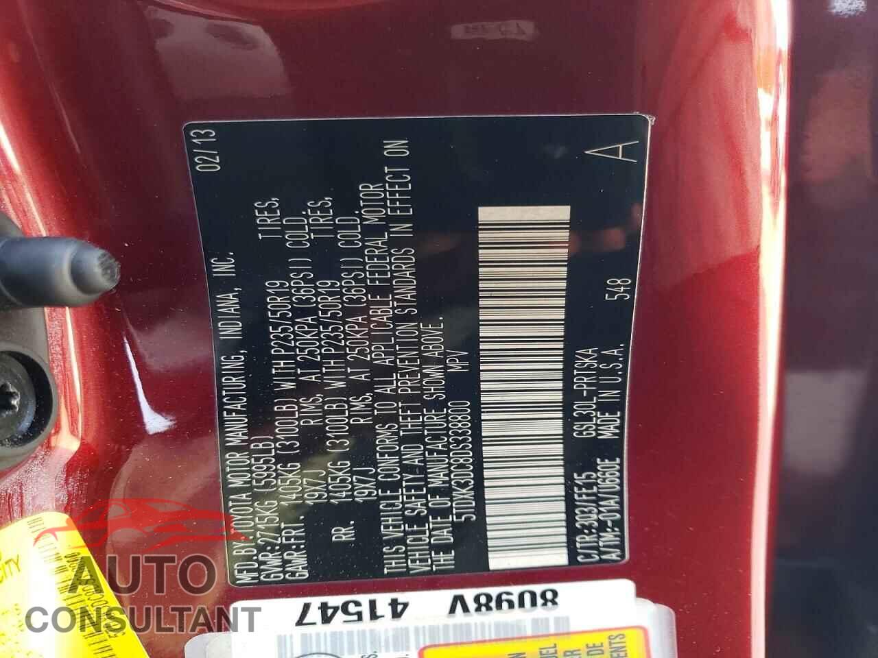TOYOTA SIENNA 2013 - 5TDXK3DC8DS338800