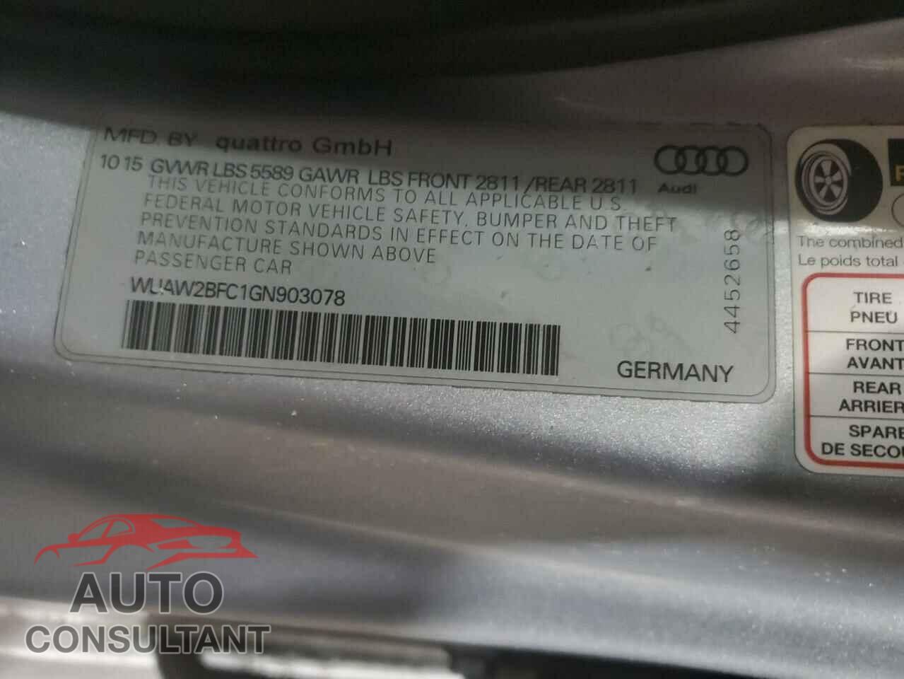 AUDI S7/RS7 2016 - WUAW2BFC1GN903078