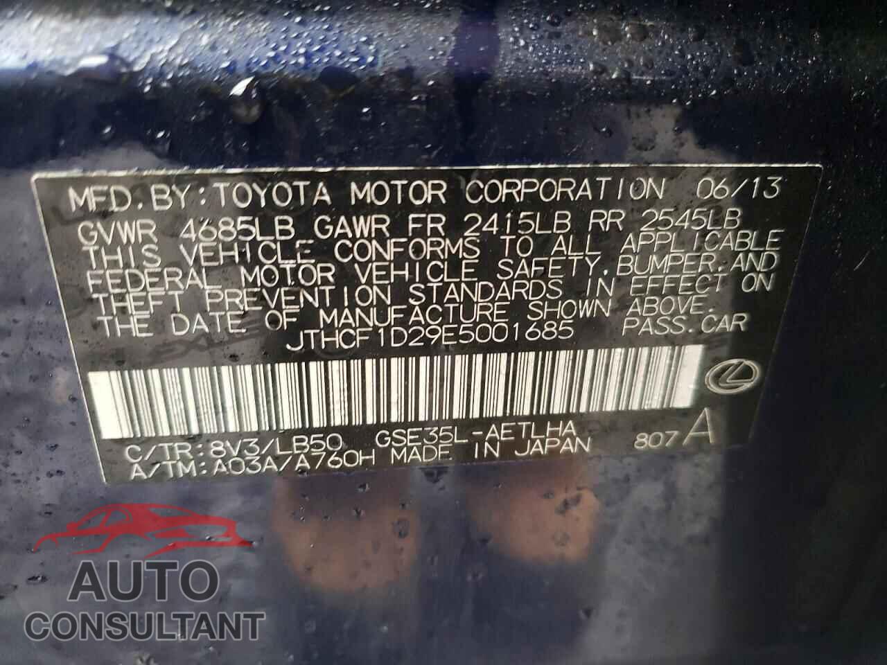 LEXUS IS 2014 - JTHCF1D29E5001685