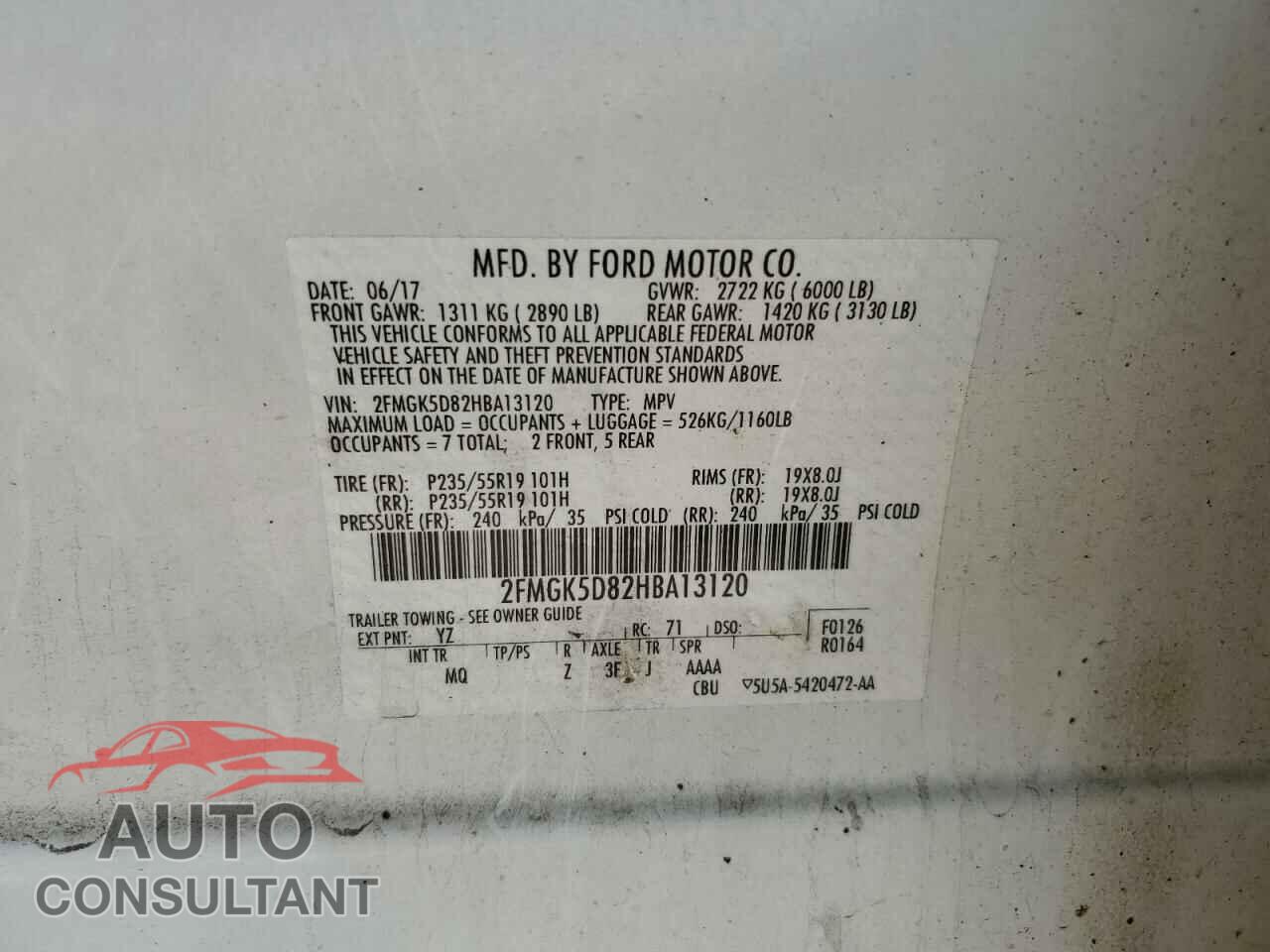 FORD FLEX 2017 - 2FMGK5D82HBA13120