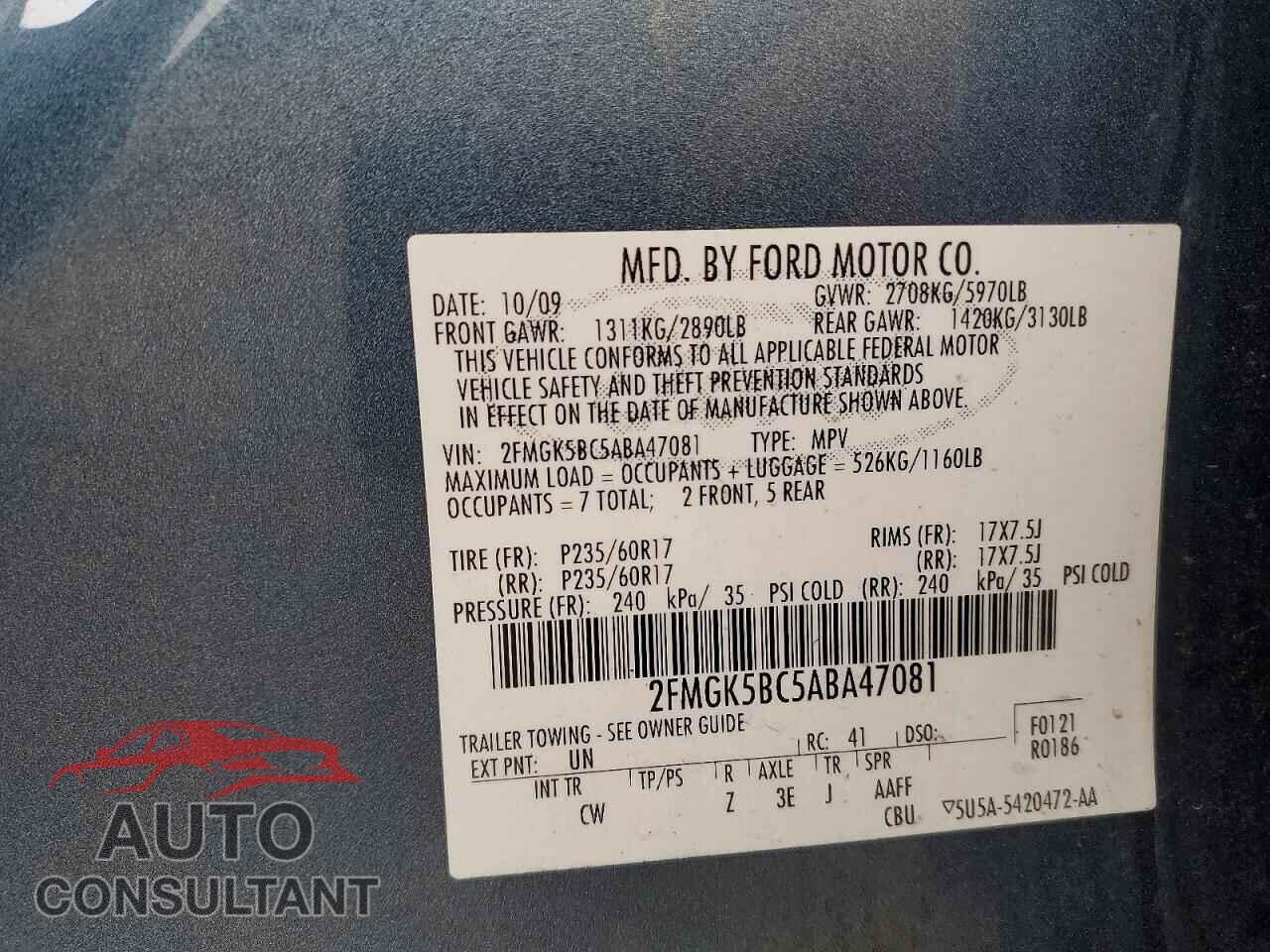 FORD FLEX 2010 - 2FMGK5BC5ABA47081