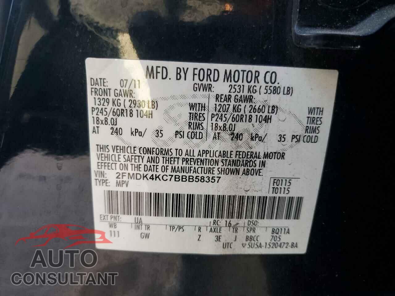 FORD EDGE 2011 - 2FMDK4KC7BBB58357