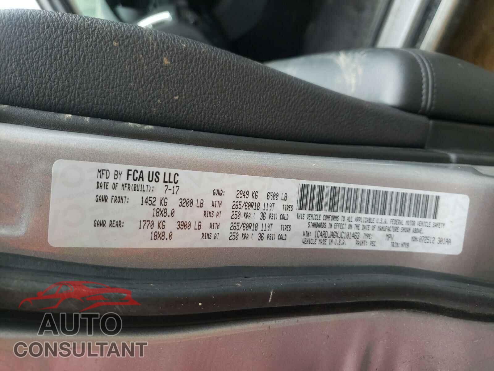 DODGE DURANGO 2018 - 1C4RDJAGXJC101463