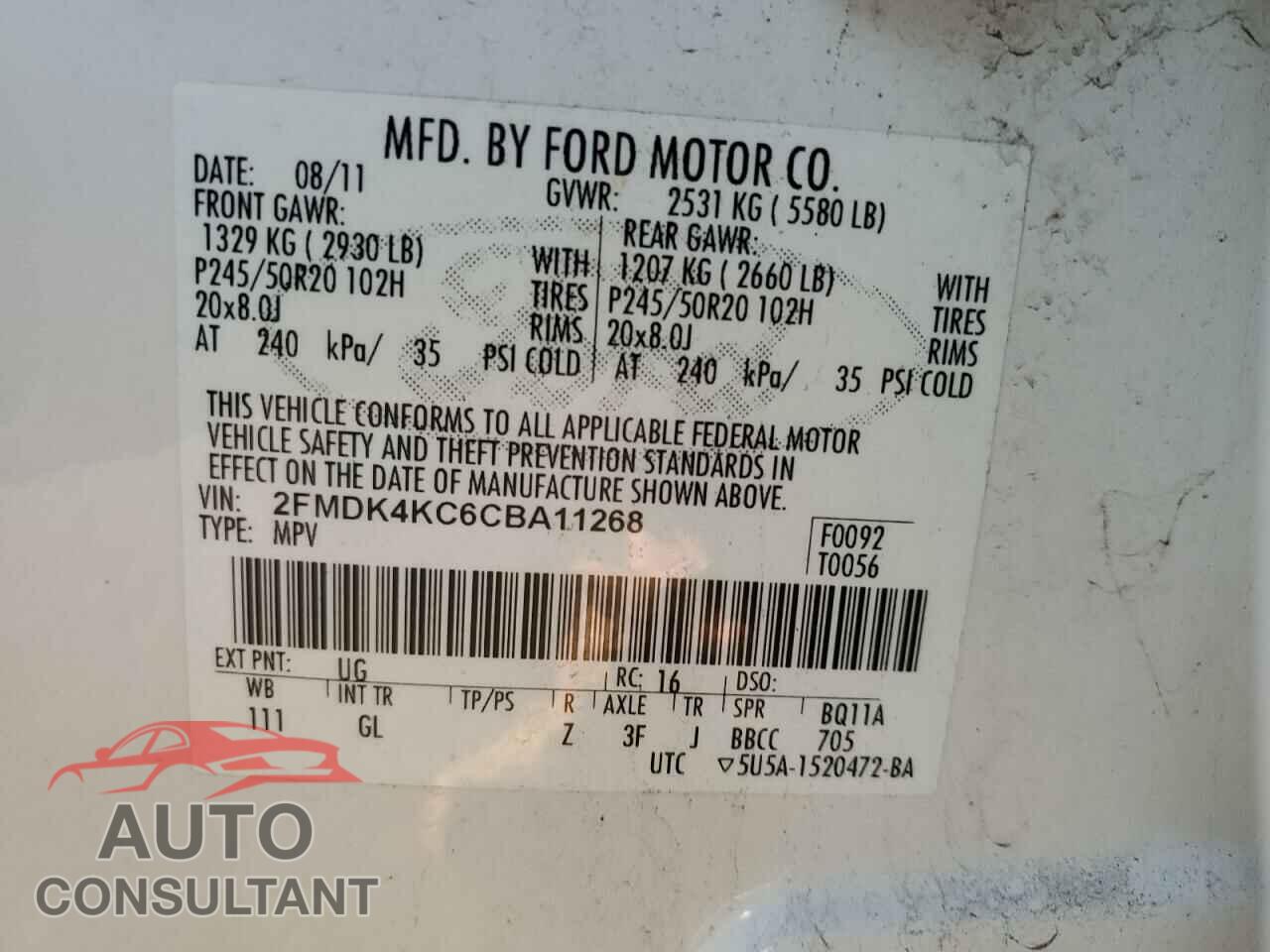 FORD EDGE 2012 - 2FMDK4KC6CBA11268