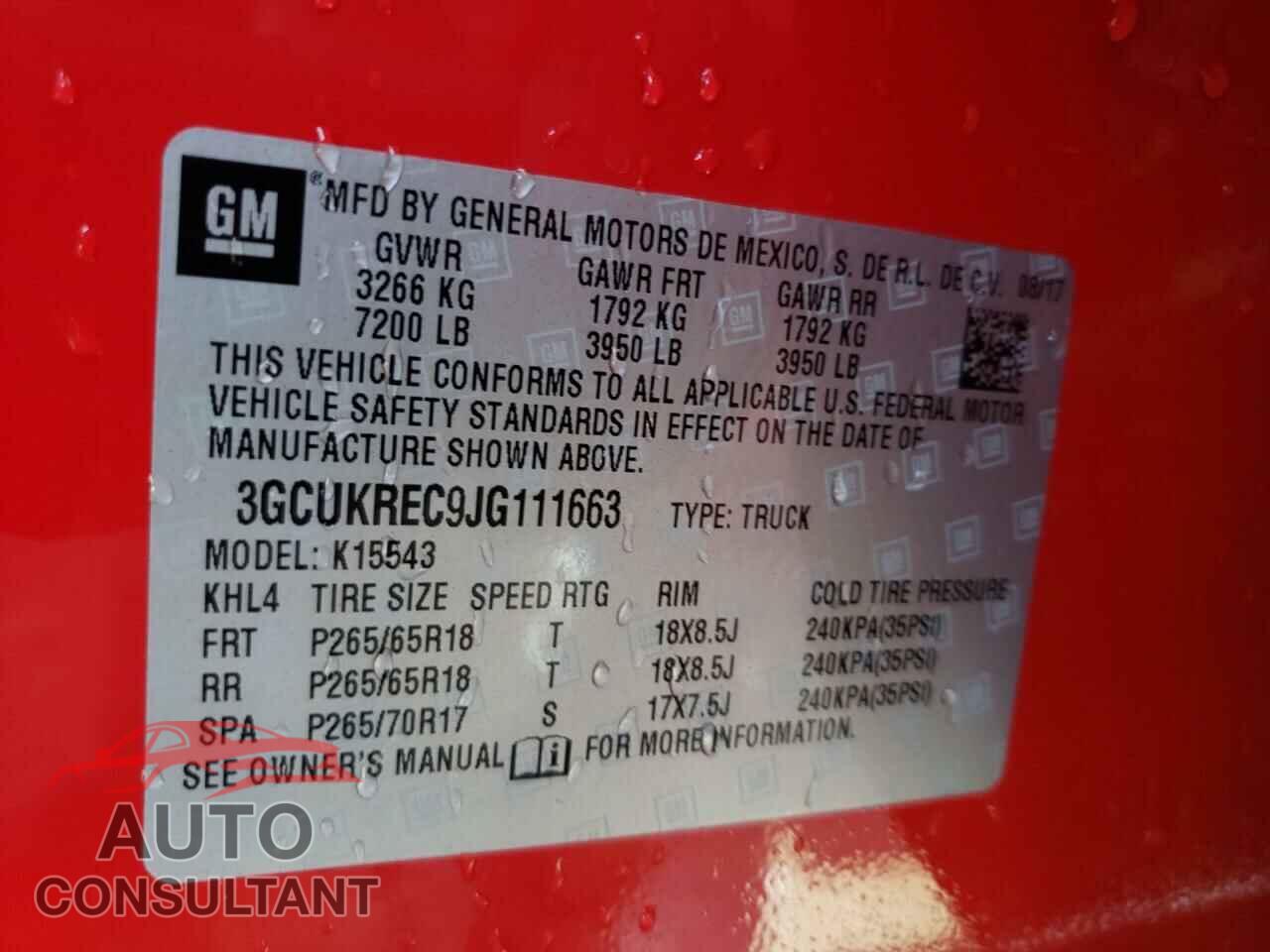 CHEVROLET SILVERADO 2018 - 3GCUKREC9JG111663