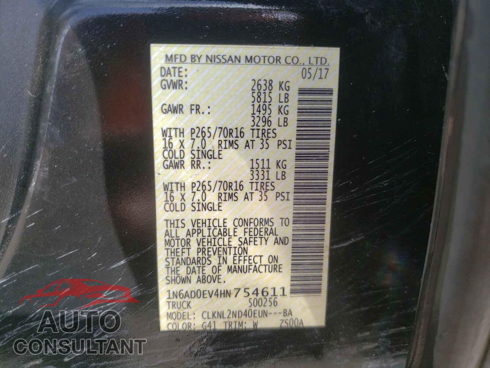 NISSAN FRONTIER 2017 - 1N6AD0EV4HN754611