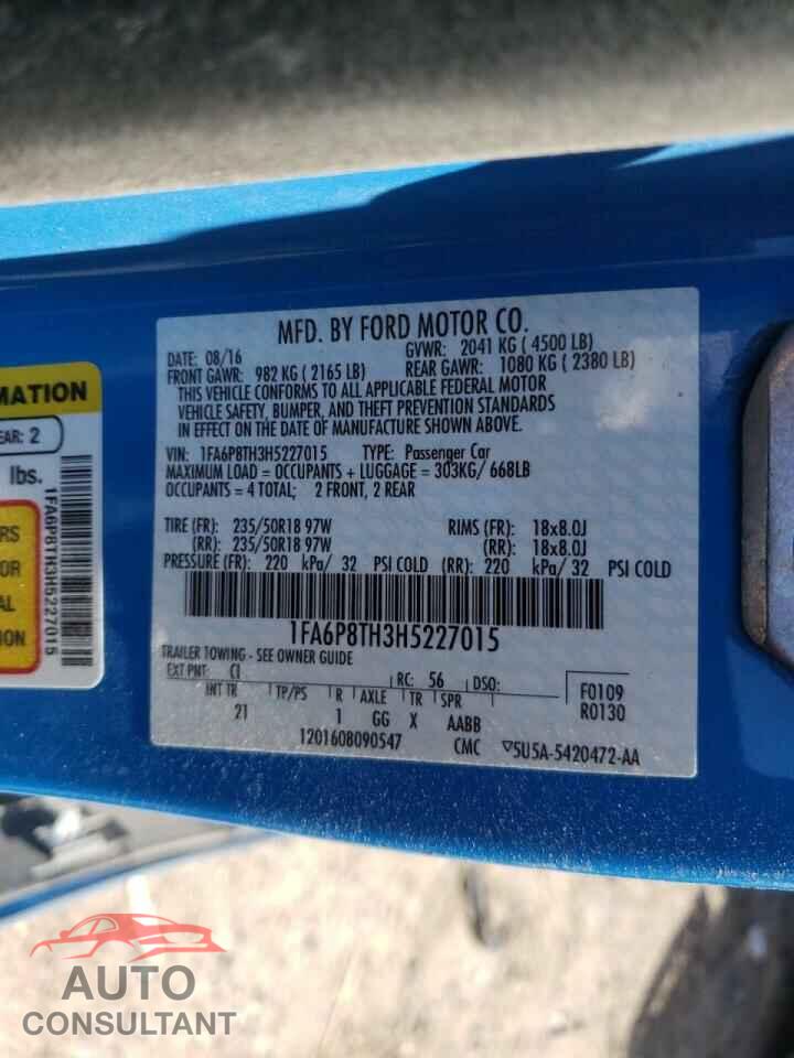 FORD MUSTANG 2017 - 1FA6P8TH3H5227015