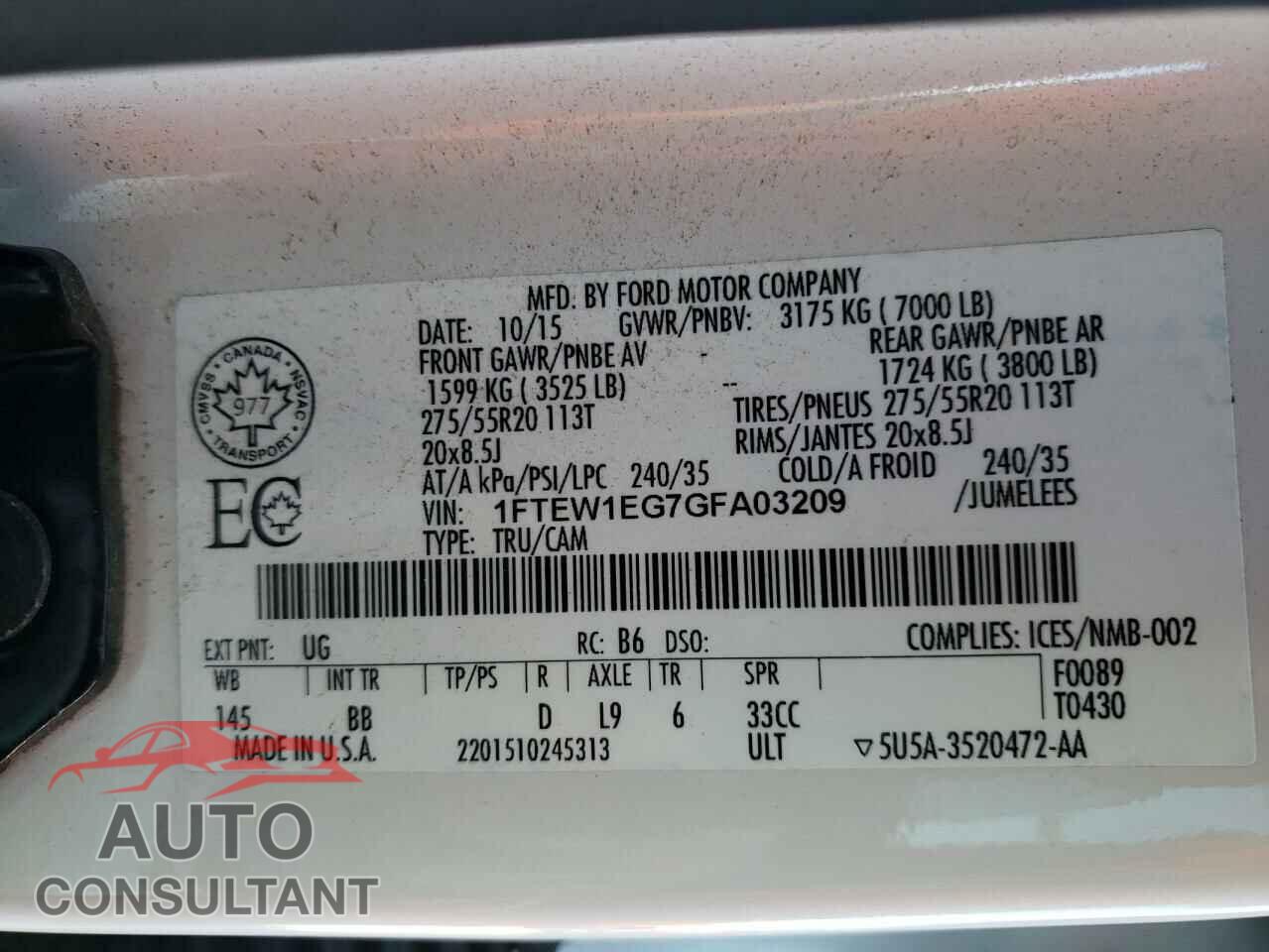 FORD F-150 2016 - 1FTEW1EG7GFA03209