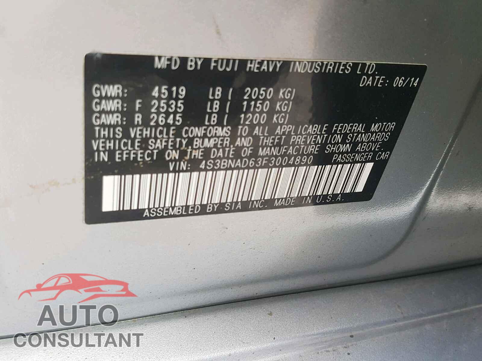 SUBARU LEGACY 2015 - 4S3BNAD63F3004890