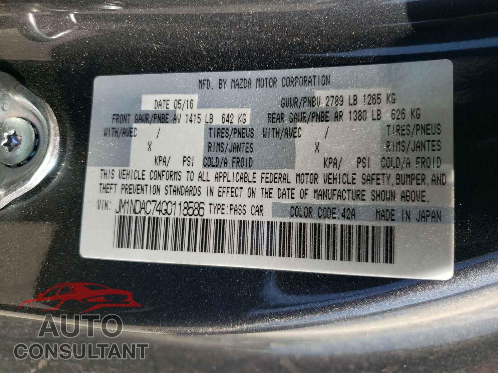 MAZDA MX5 2016 - JM1NDAC74G0118586