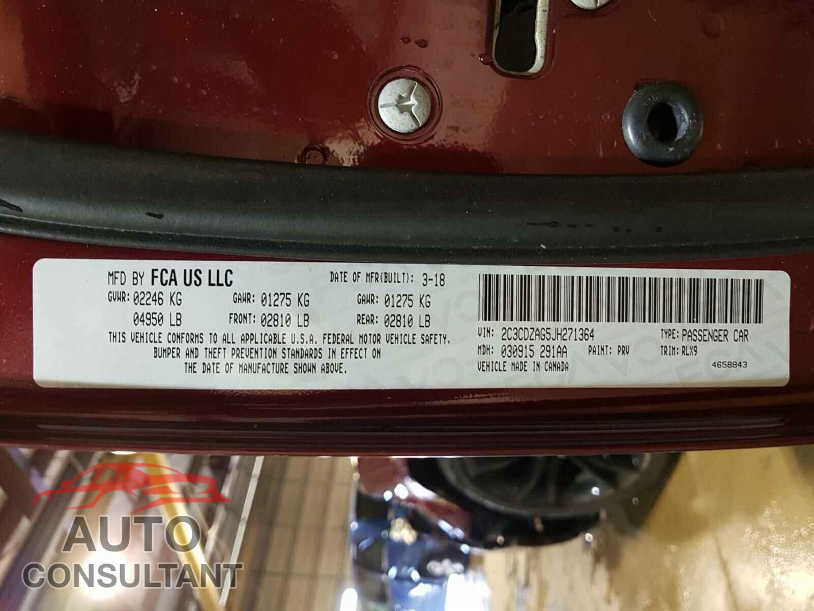 DODGE CHALLENGER 2018 - 2C3CDZAG5JH271364