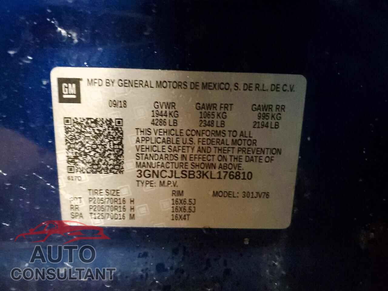 CHEVROLET TRAX 2019 - 3GNCJLSB3KL176810