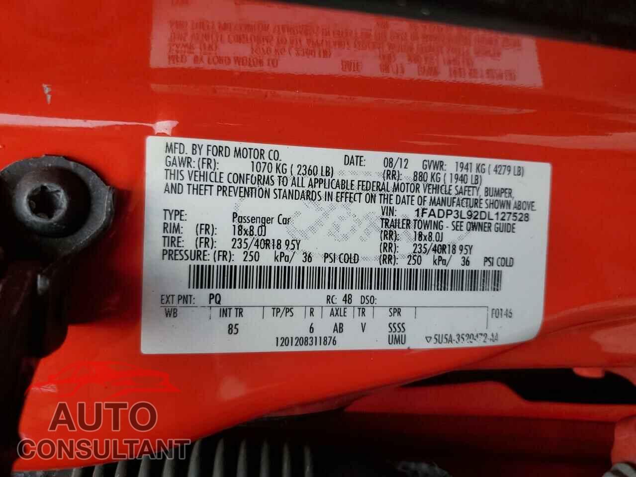 FORD FOCUS 2013 - 1FADP3L92DL127528