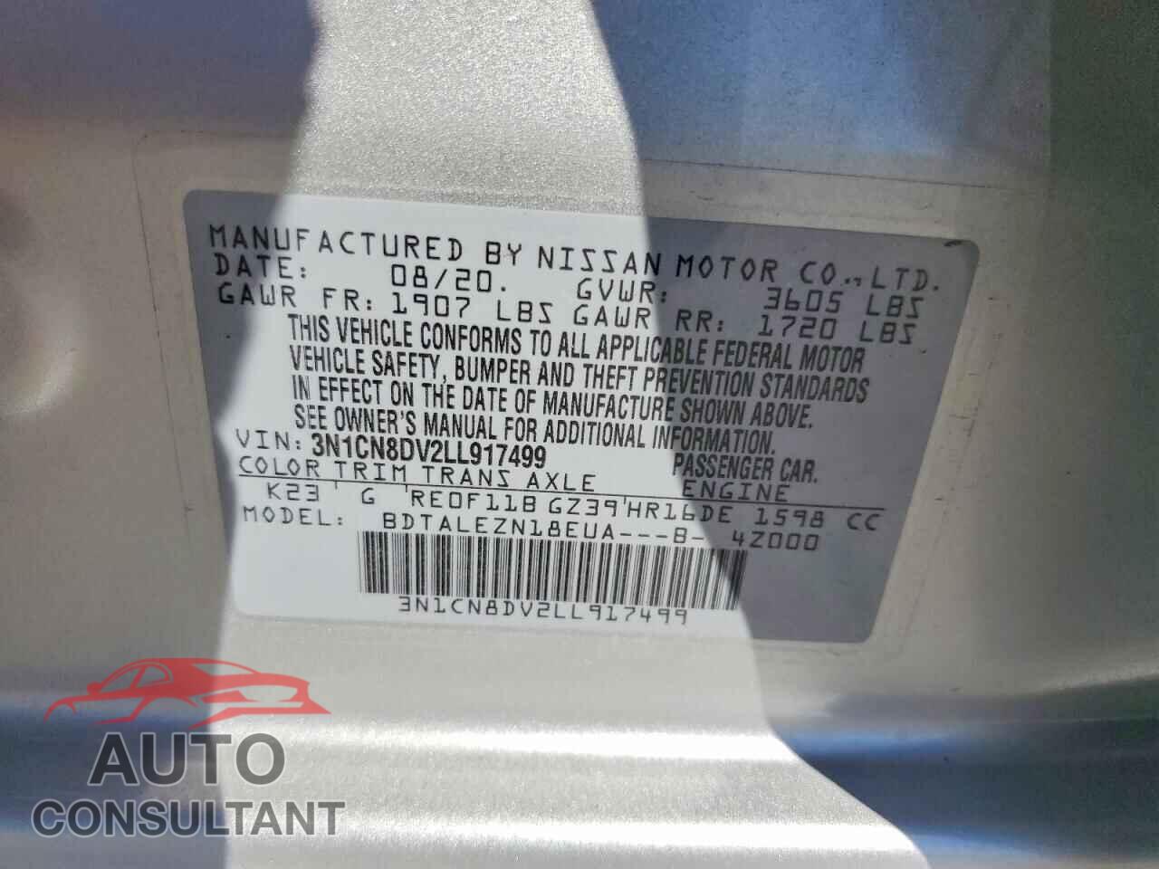 NISSAN VERSA 2020 - 3N1CN8DV2LL917499