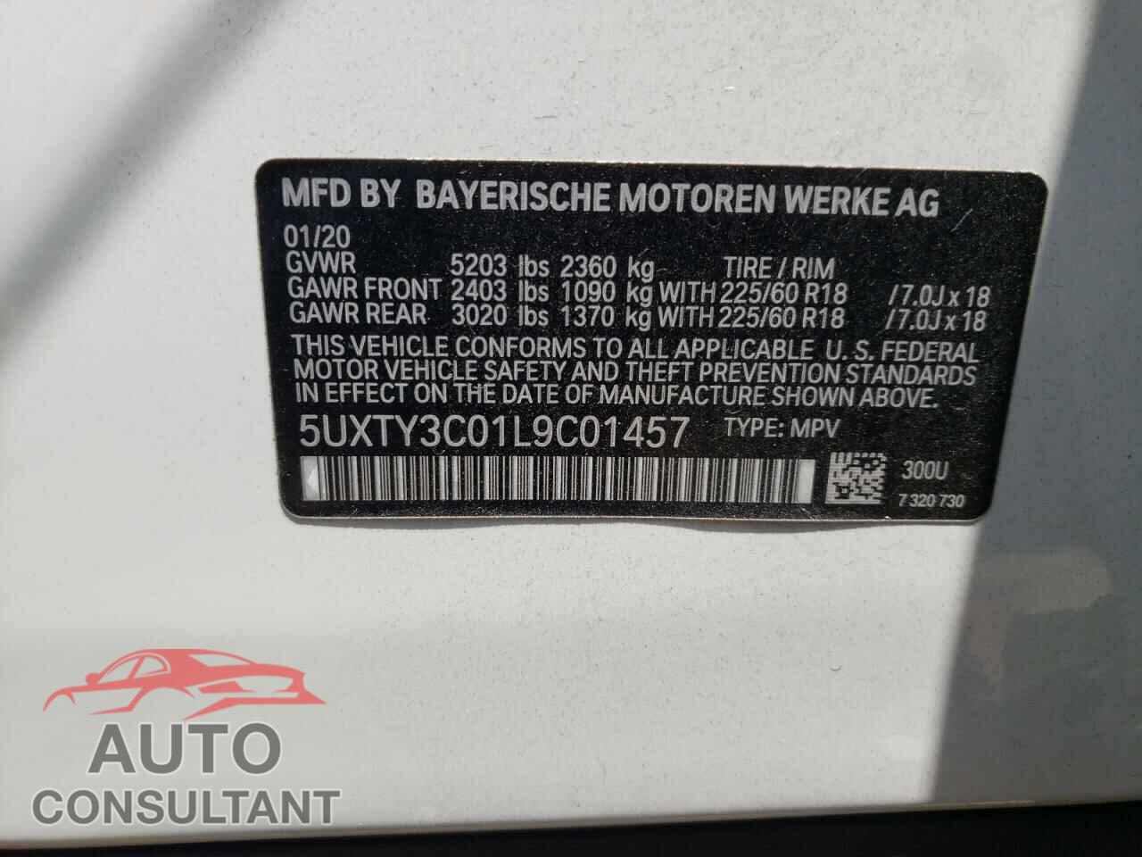 BMW X3 2020 - 5UXTY3C01L9C01457