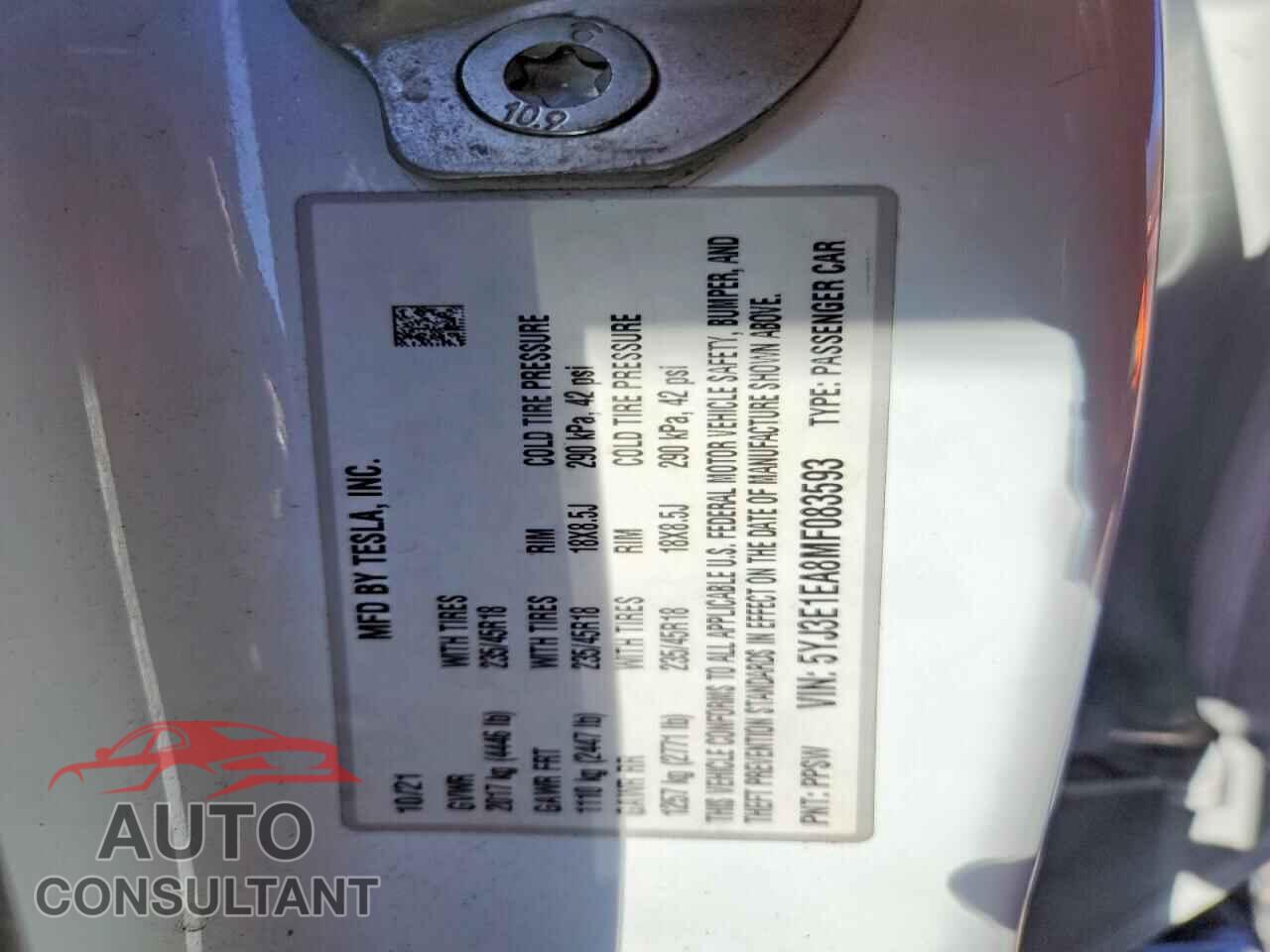 TESLA MODEL 3 2021 - 5YJ3E1EA8MF083593