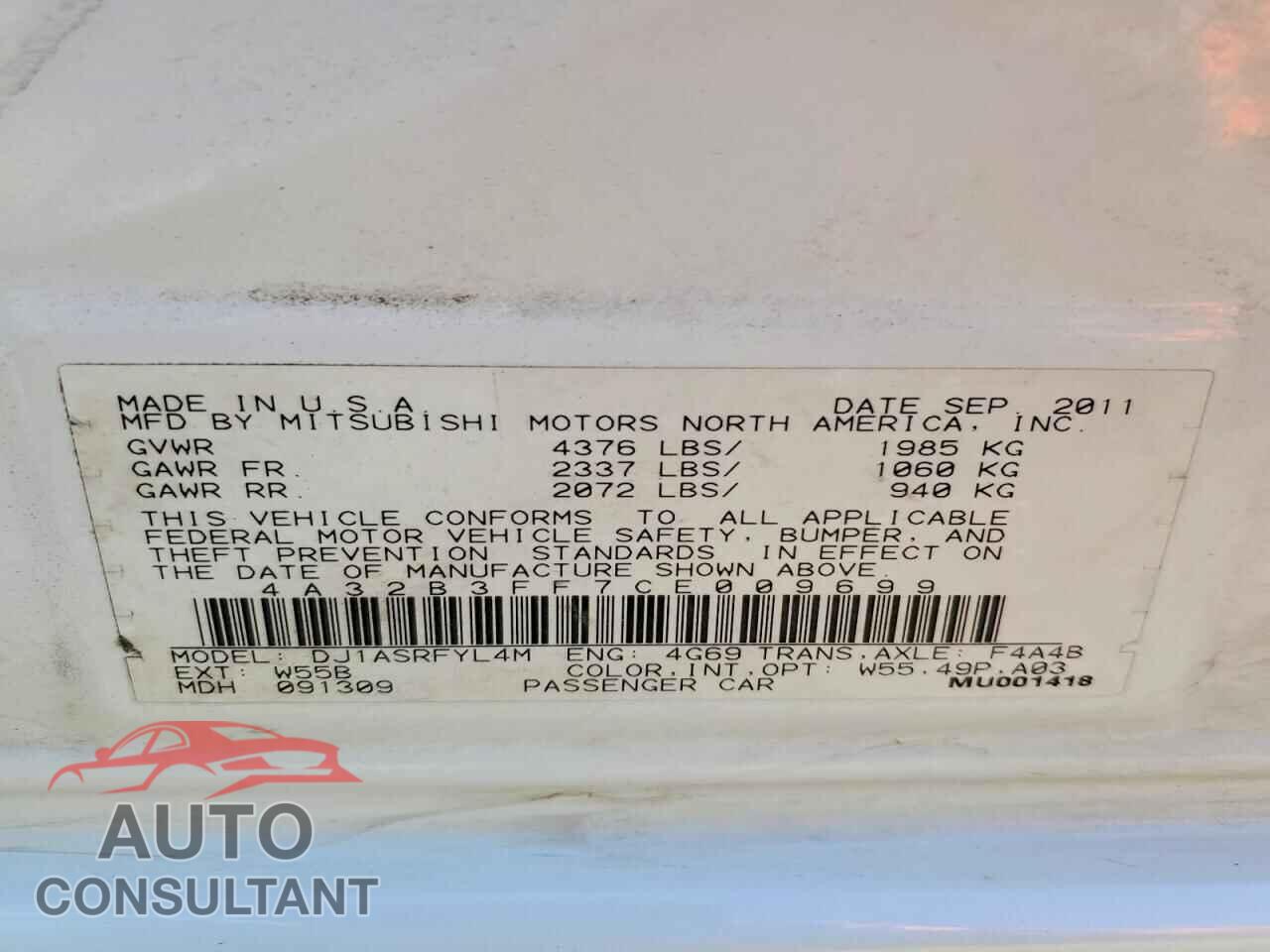 MITSUBISHI GALANT 2012 - 4A32B3FF7CE009699