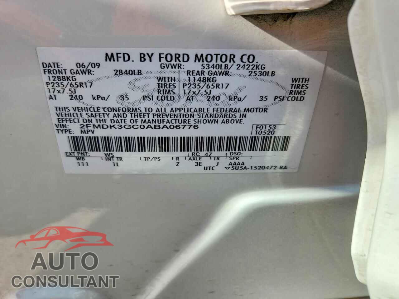 FORD EDGE 2010 - 2FMDK3GC0ABA06776