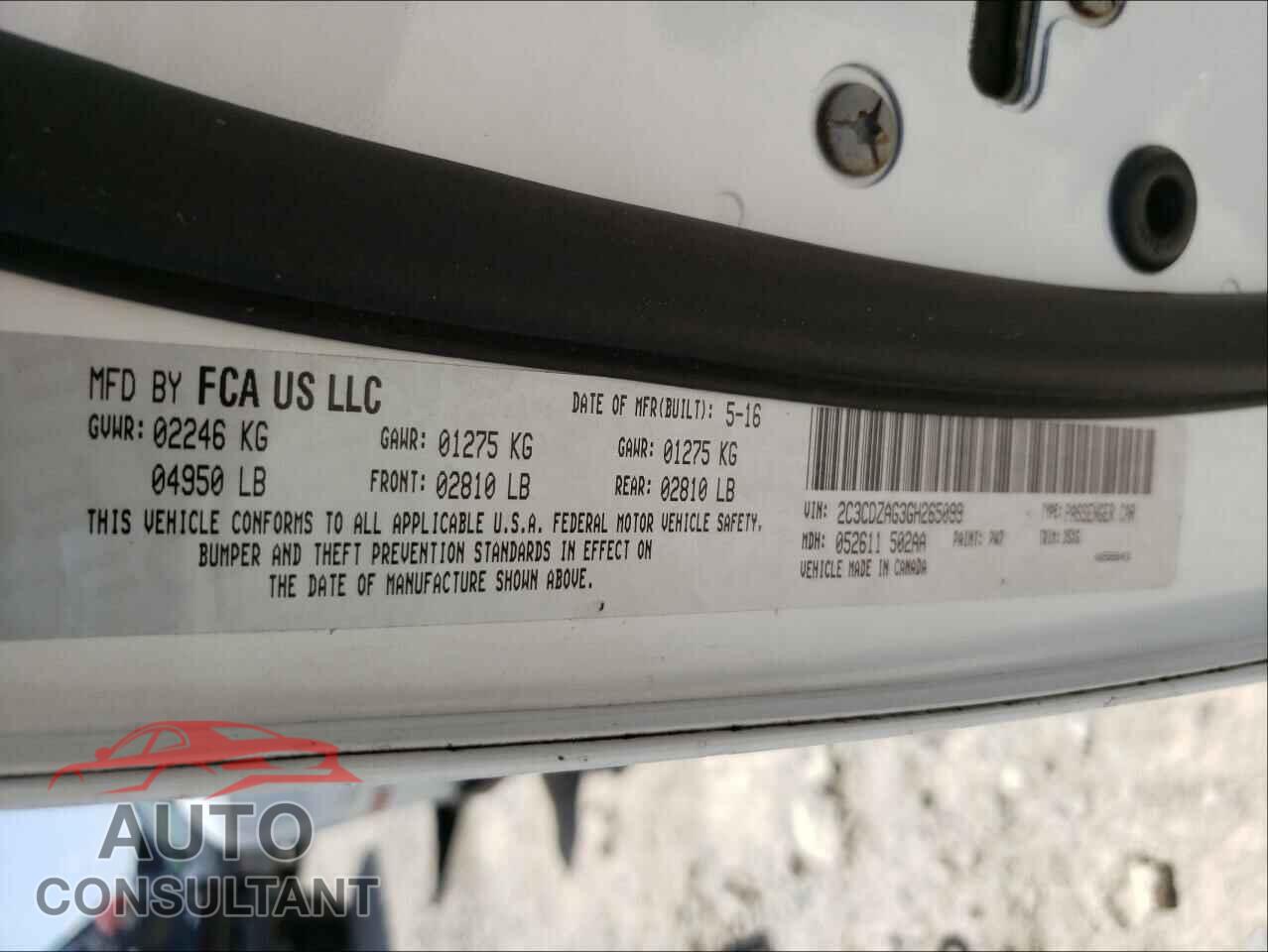 DODGE CHALLENGER 2016 - 2C3CDZAG3GH265099