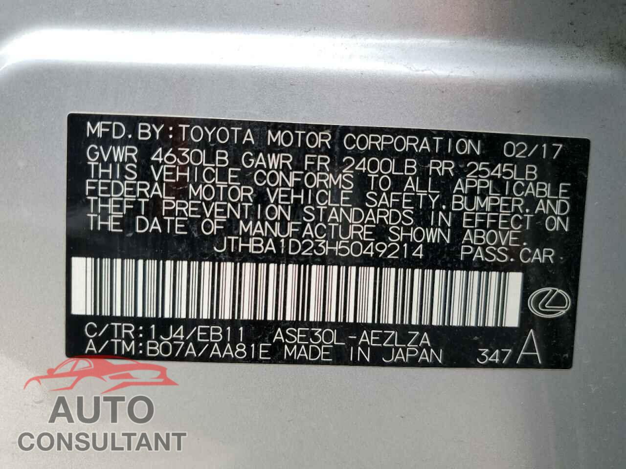 LEXUS IS 2017 - JTHBA1D23H5049214