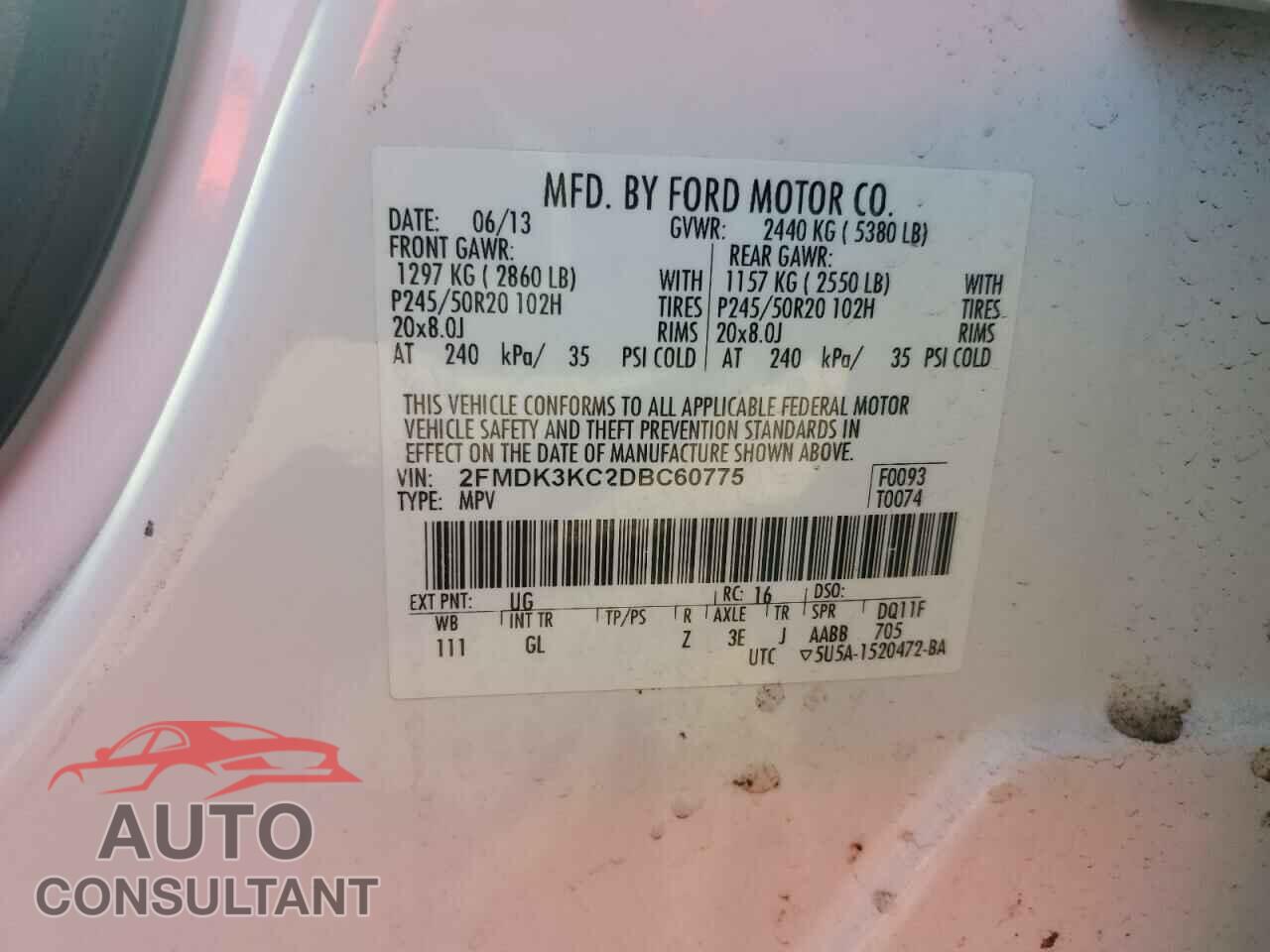 FORD EDGE 2013 - 2FMDK3KC2DBC60775