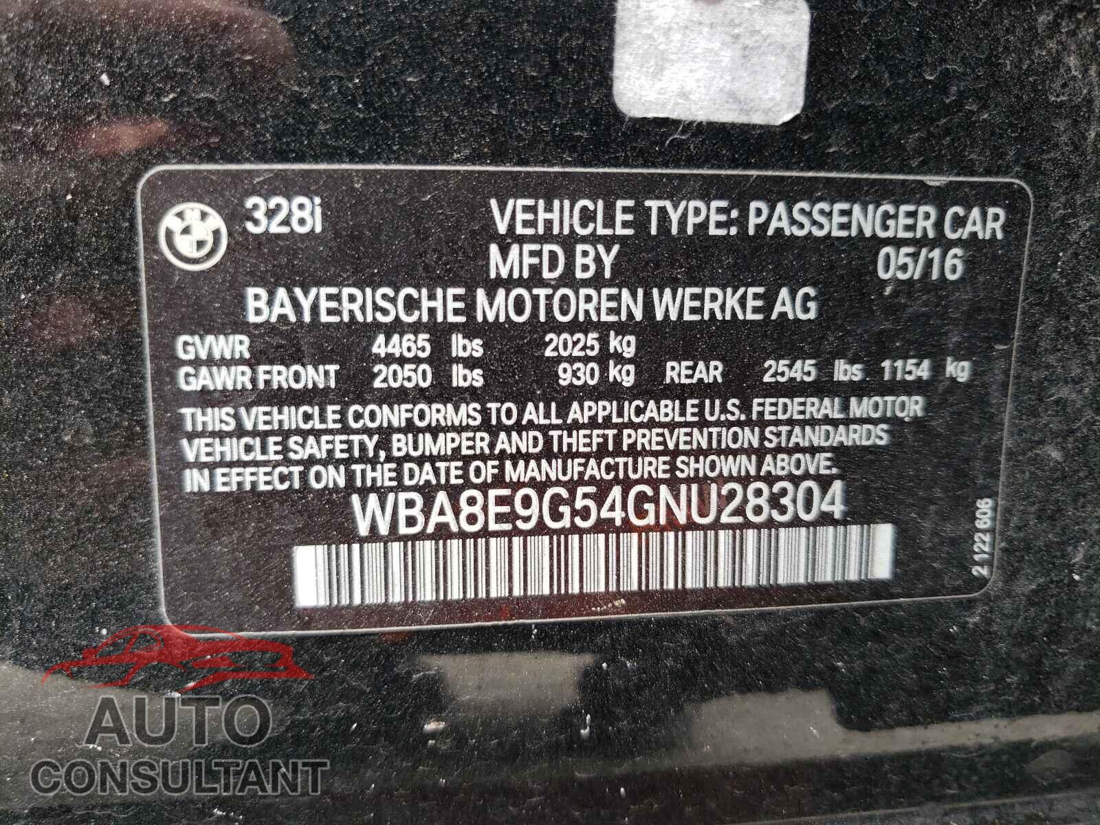 BMW 3 SERIES 2016 - WBA8E9G54GNU28304