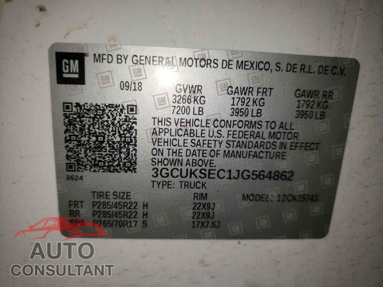 CHEVROLET SILVERADO 2018 - 3GCUKSEC1JG564862