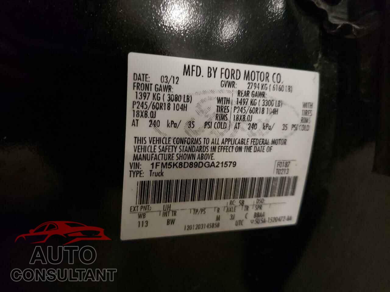 FORD EXPLORER 2013 - 1FM5K8D89DGA21579