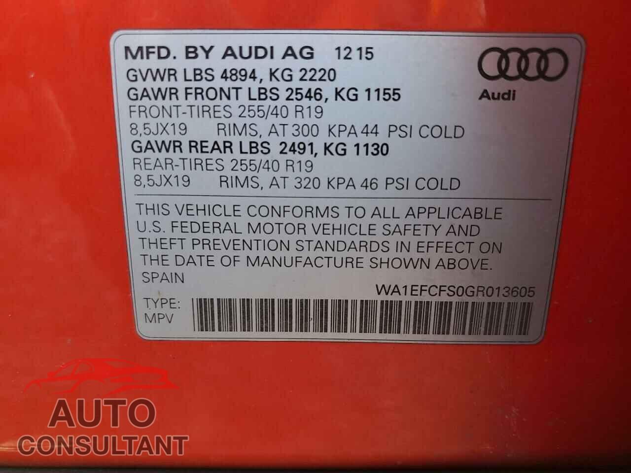 AUDI Q3 2016 - WA1EFCFS0GR013605