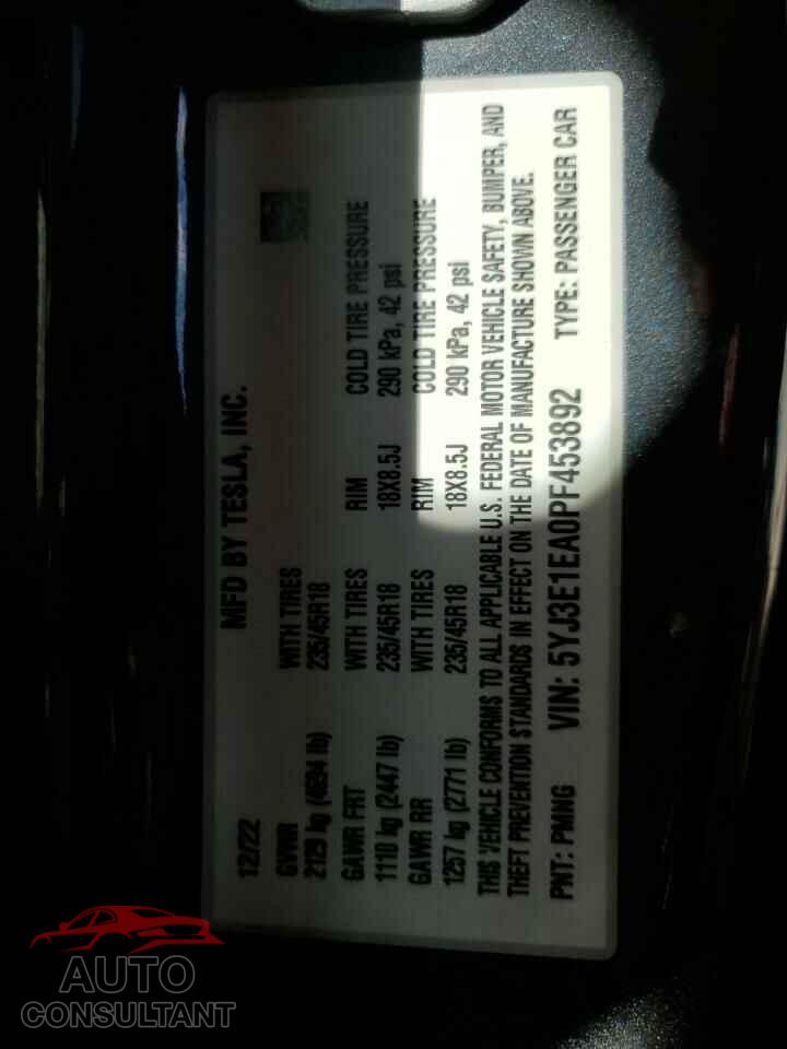 TESLA MODEL 3 2023 - 5YJ3E1EA0PF453892