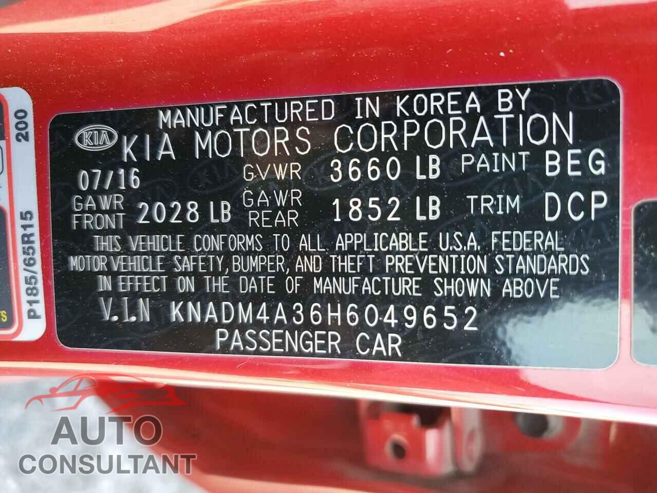 KIA RIO 2017 - KNADM4A36H6049652