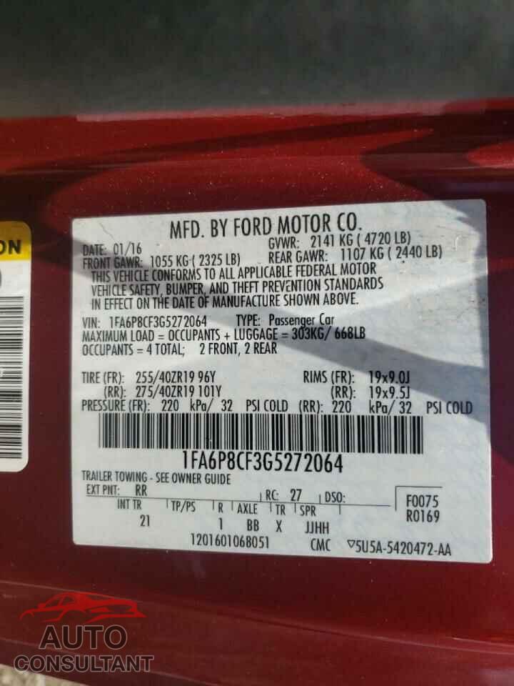FORD MUSTANG 2016 - 1FA6P8CF3G5272064