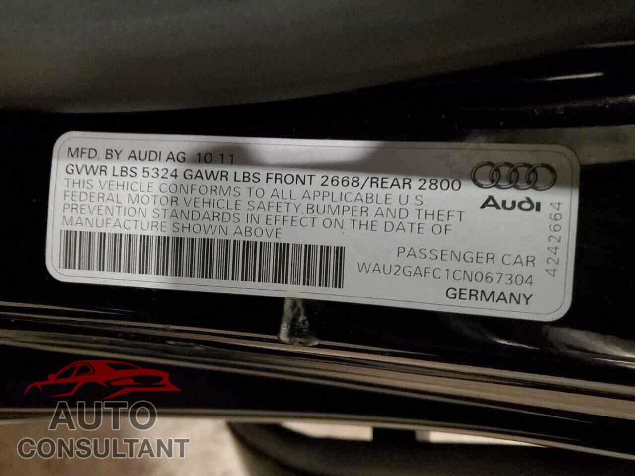 AUDI A7 2012 - WAU2GAFC1CN067304