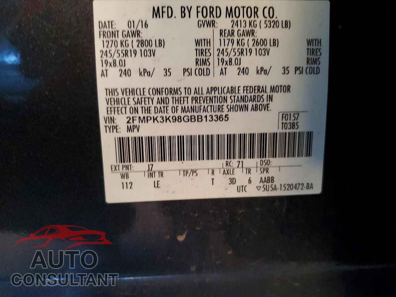 FORD EDGE 2016 - 2FMPK3K98GBB13365