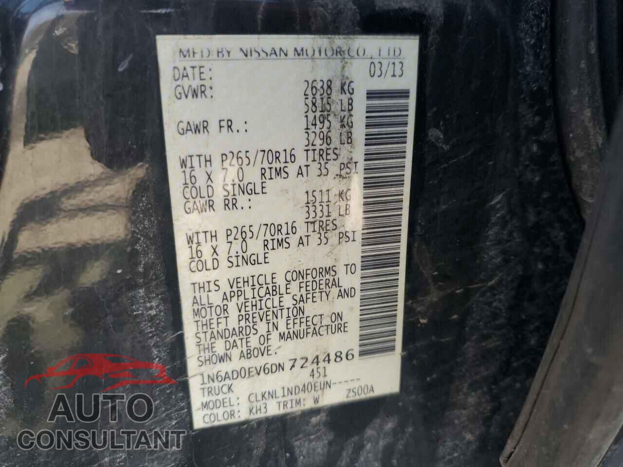 NISSAN FRONTIER 2013 - 1N6AD0EV6DN724486
