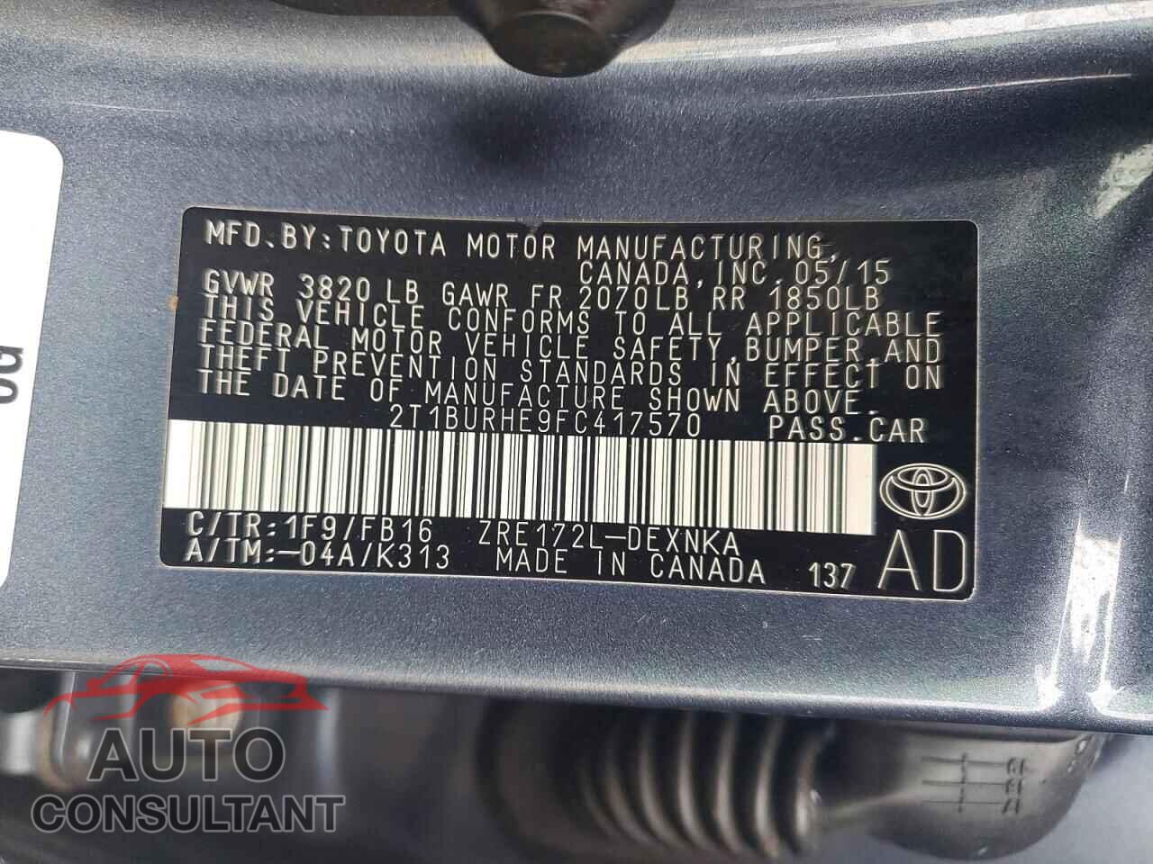 TOYOTA COROLLA 2015 - 2T1BURHE9FC417570
