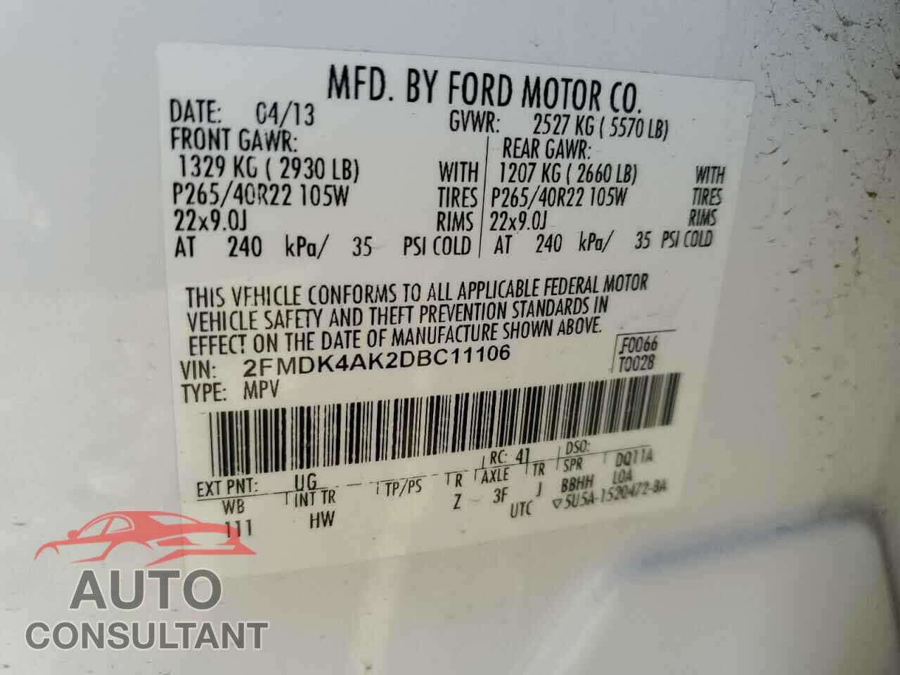 FORD EDGE 2013 - 2FMDK4AK2DBC11106
