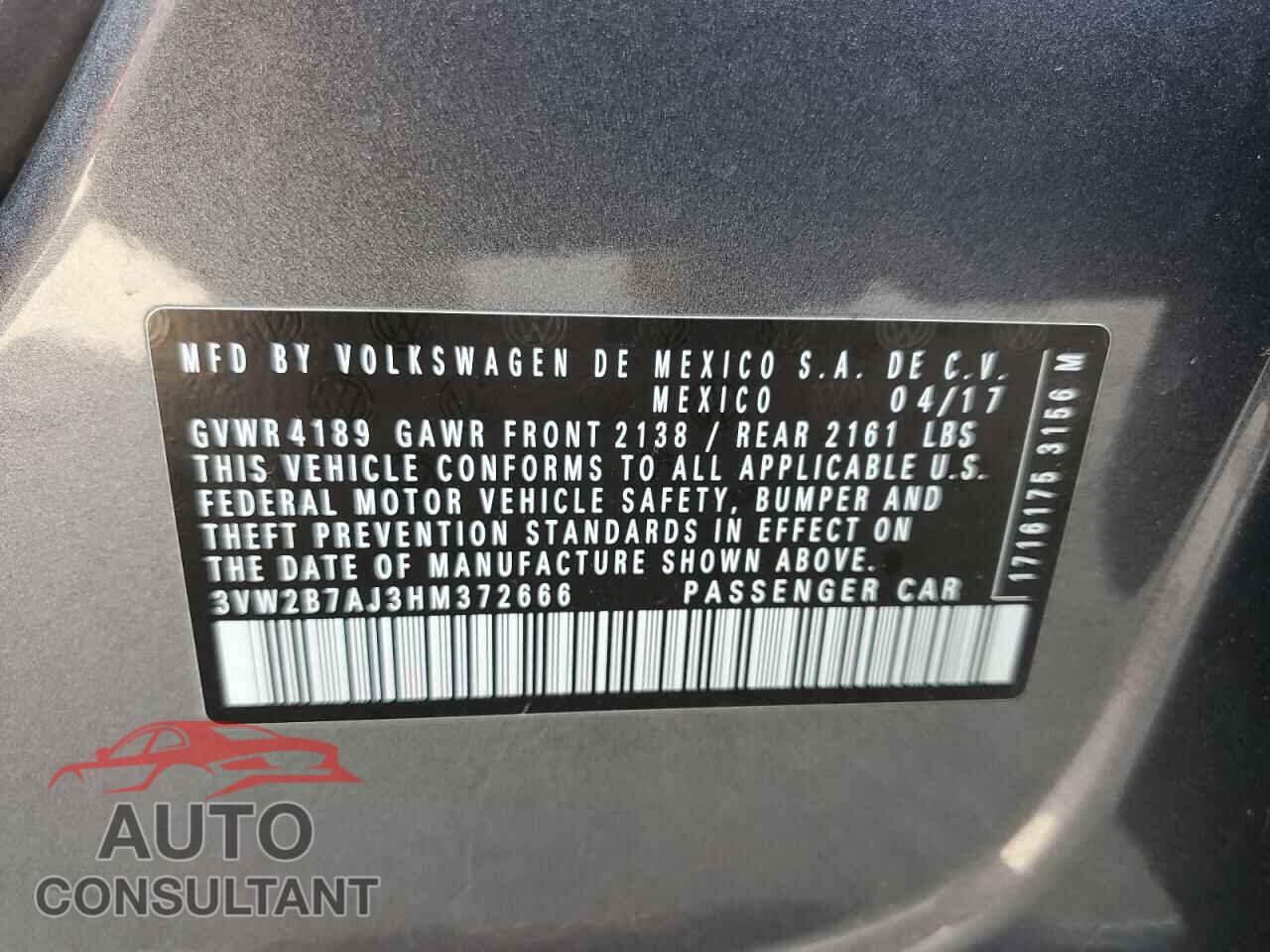 VOLKSWAGEN JETTA 2017 - 3VW2B7AJ3HM372666