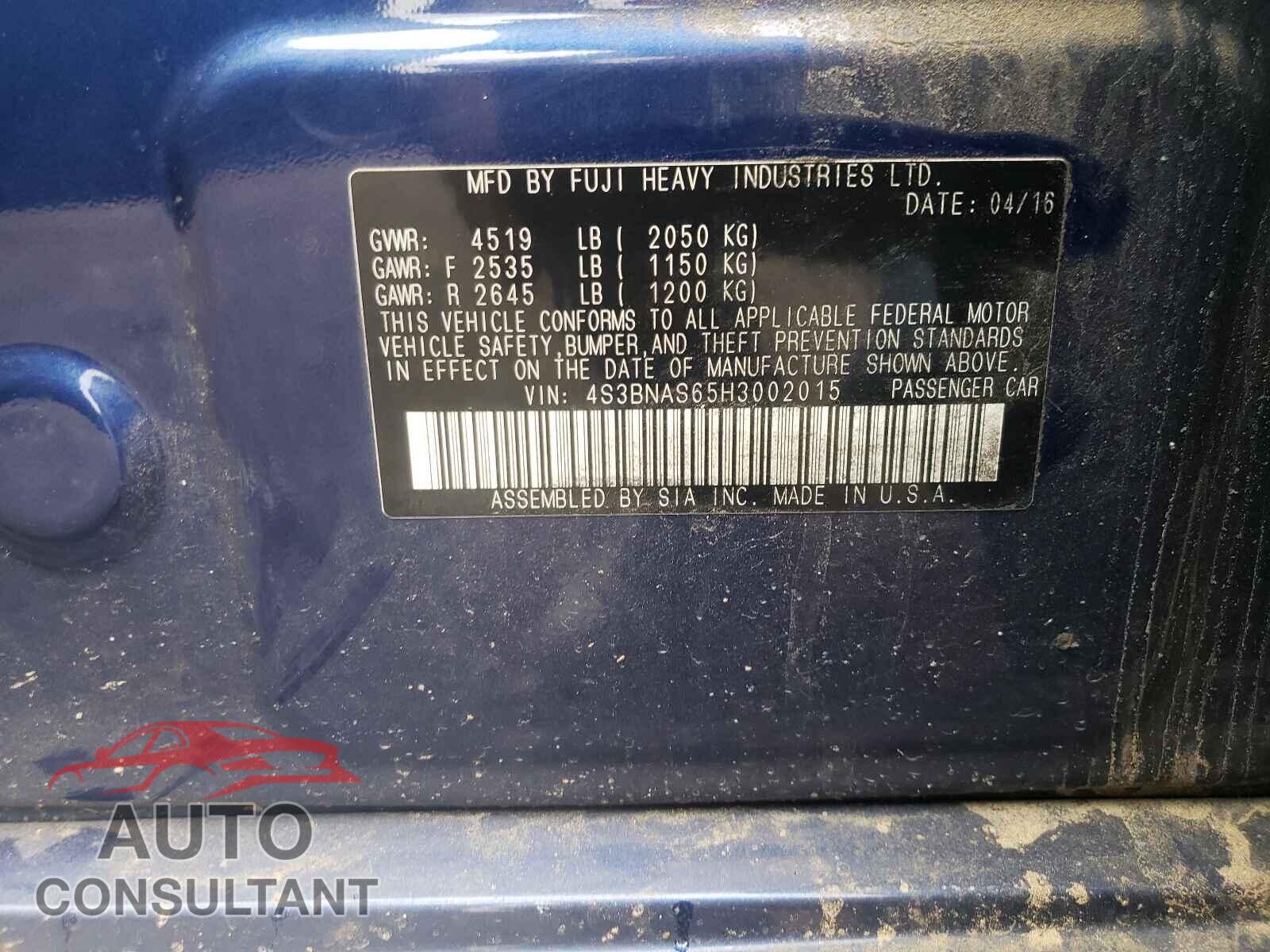 SUBARU LEGACY 2017 - 4S3BNAS65H3002015