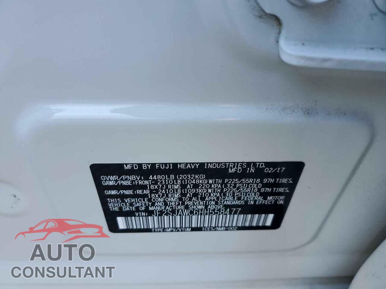 SUBARU FORESTER 2017 - JF2SJAWC6HH558477