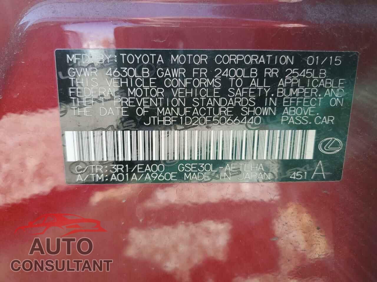 LEXUS IS 2015 - JTHBF1D20F5066440