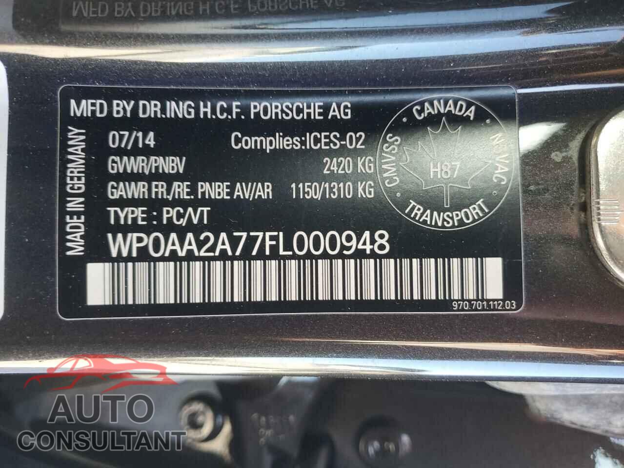 PORSCHE PANAMERA 2015 - WP0AA2A77FL000948