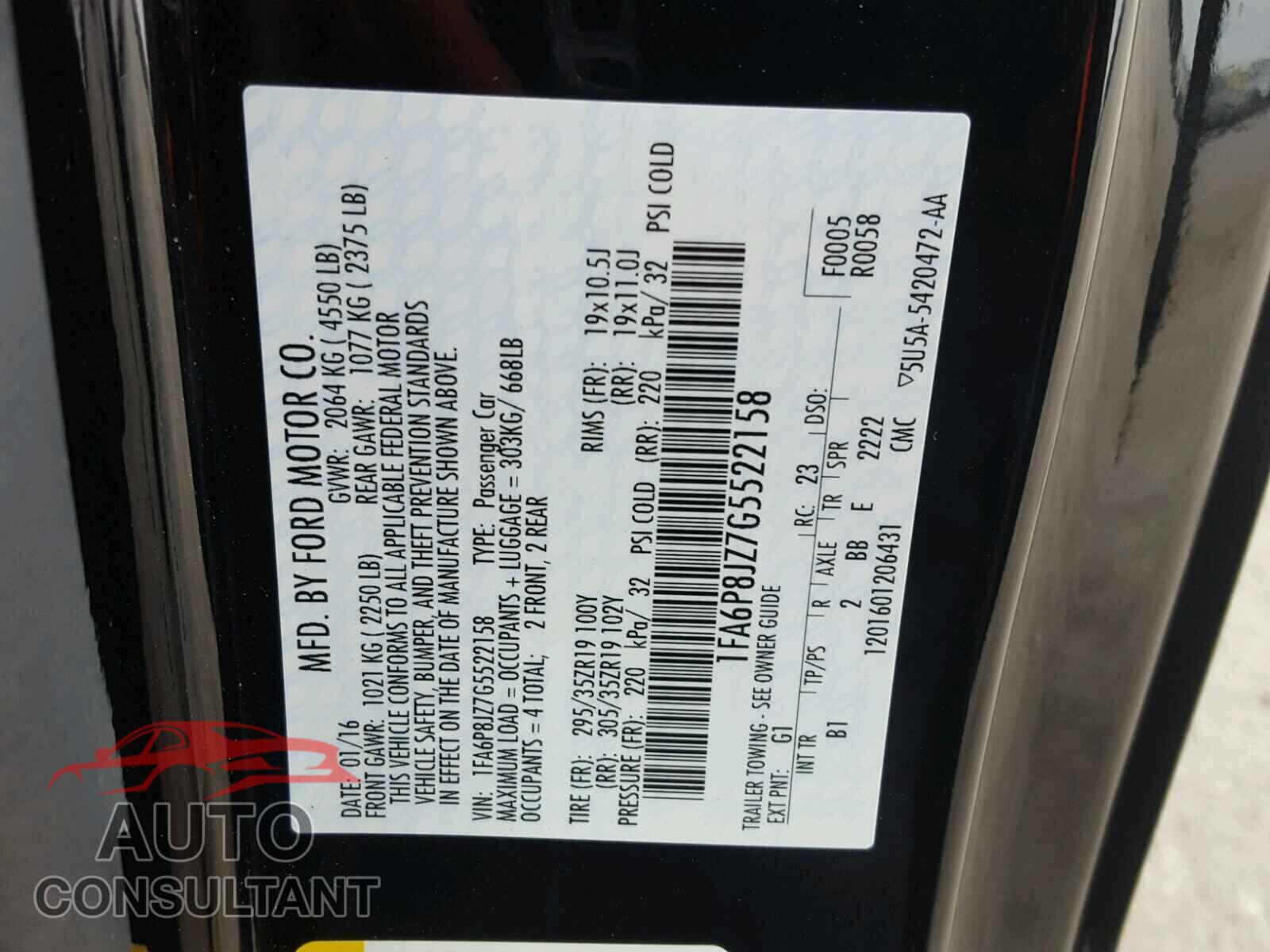 FORD MUSTANG 2016 - 1FA6P8JZ7G5522158