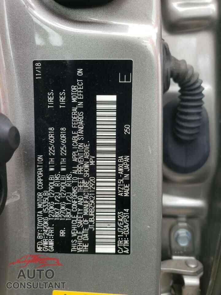 LEXUS NX 2019 - JTJBJRBZ5K2112920