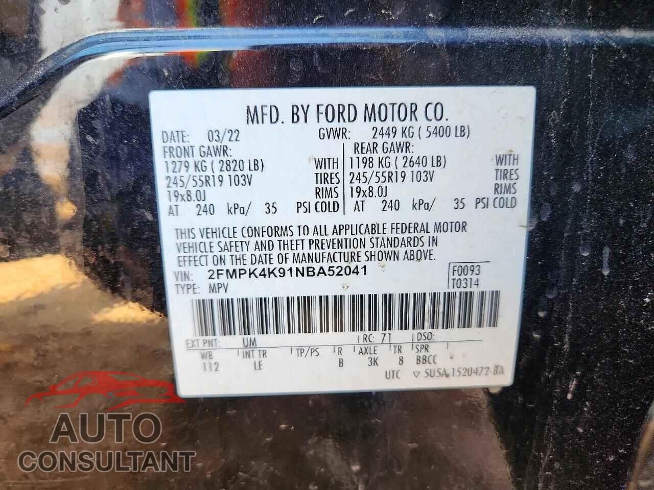 FORD EDGE 2022 - 2FMPK4K91NBA52041