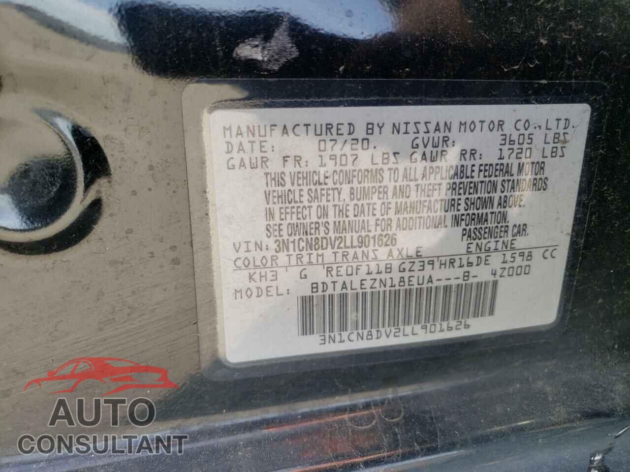 NISSAN VERSA 2020 - 3N1CN8DV2LL901626